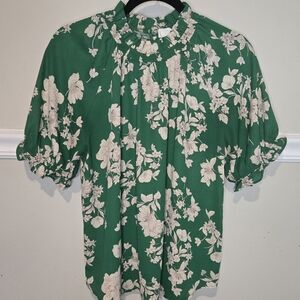 Siena sky, green Boho /cream floral blouse sz M